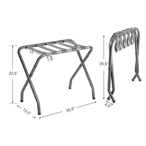 SONGMICS 2PK Suitcase Luggage Rack Steel Frame For - Motel/Hotel/Home - Gray - Picture 6 of 6